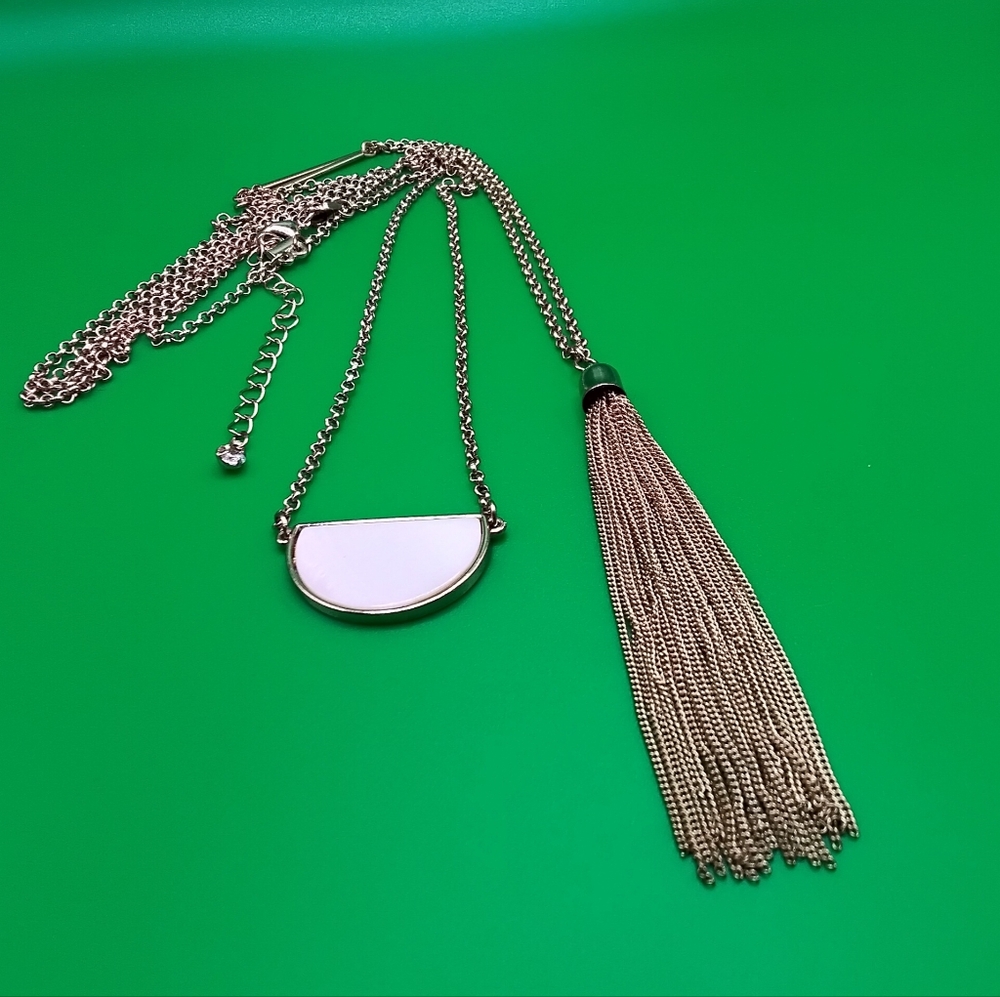 Gold 2 Row Half Moon / Tassel Long Necklace